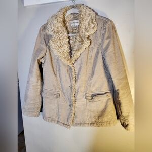 St. John's Bay sharpa collar beigh Corduroy button up cotton blend sz L